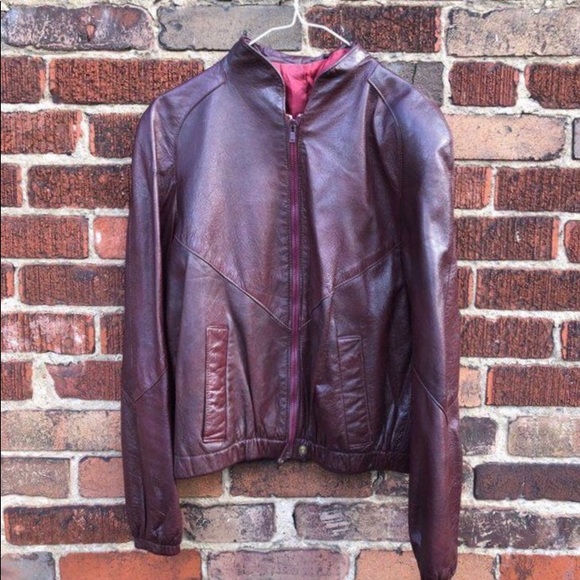 Burgundy vintage biker bomber with shower pads - Picture 2 of 4